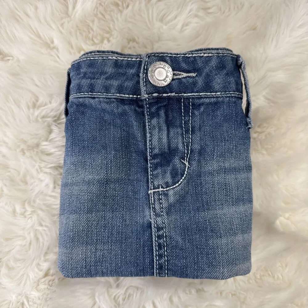 SO Denim Mini Skirt 9 (W31 Length 12.5) Blue Cotton Distressed Fray Hem Juniors